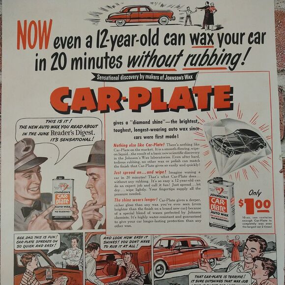 Johnson's Car-Plate Wax - Even a 12yo can - 1950 Original Retro Vtg PRINT AD - Picture 5 of 10